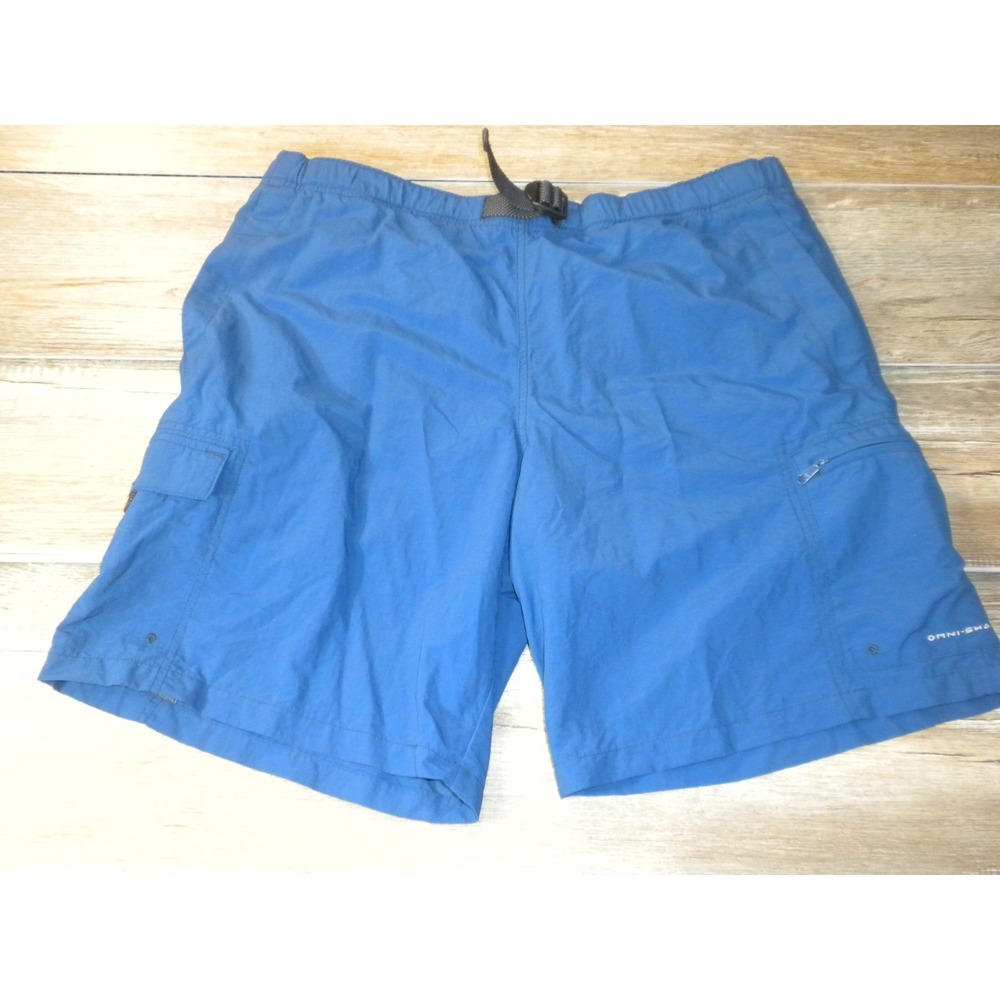 Columbia Field Gear Swim Shorts M Blue Omni Shade Belted Mesh Lined Utility Hike